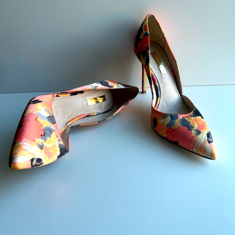 Louise et Cie | Ariel Peach Floral Satin Heels | 6.5 M / 36.5 | 3.75” Heel